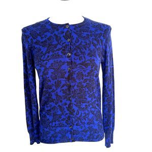 Covington Blue Floral Cardigan Sweater Buttons Size Small Petite